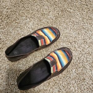 Ariat Orange and Brown Slip-On Crusers with Striped Design